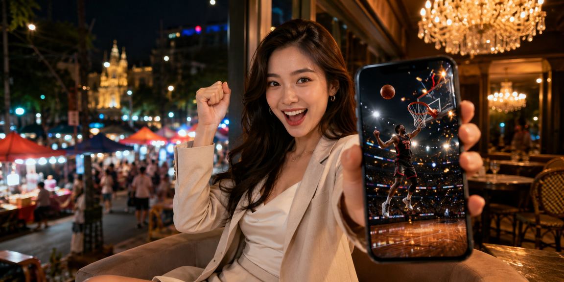 Người dùng Hà Nội xem cá cược bóng rổ trên điện thoại tại quán cà phê